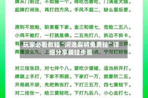 玩家必看教程“闲逸麻将免费挂”详细分享装挂步骤