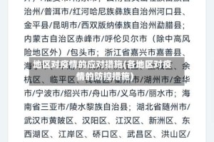 地区对疫情的应对措施(各地区对疫情的防控措施)