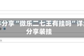 软件分享“微乐二七王有挂吗”详细分享装挂