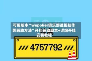 可用版本“wepoker俱乐部透视挂作弊辅助方法”开挂辅助脚本+详细开挂安装教程