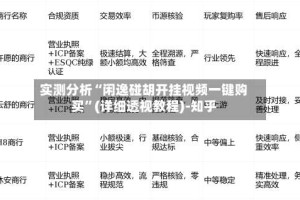实测分析“闲逸碰胡开挂视频一键购买”(详细透视教程)-知乎