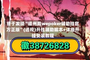 终于发现“德州局wepoker辅助挂官方正版”(透视)开挂辅助脚本+详细开挂安装教程