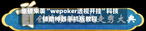 重磅来袭“wepoker透视开挂”科技辅助神器手机版教程-第2张图片