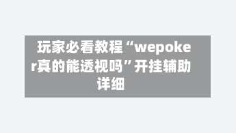 玩家必看教程“wepoker真的能透视吗”开挂辅助详细-第3张图片