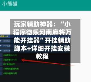 玩家辅助神器：“小程序微乐河南麻将万能开挂器”开挂辅助脚本+详细开挂安装教程-第1张图片